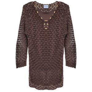 Open-crochet dress with beaded neckline & attached liner / Women's Medium
